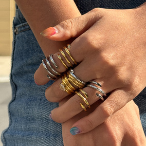 Multi Layer Plain <b>Ring</b> Geometric <b>Split</b> Band Unisex Fashion Jewelry Gift Titanium Steel 18K Gold Stainless Steel - Product Image 3