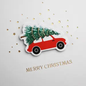 Manufacturer Custom Printing Premium Gold Foil Tree Car Folded Handmade Holiday Merry Christmas Greeting Cards With Envelopes