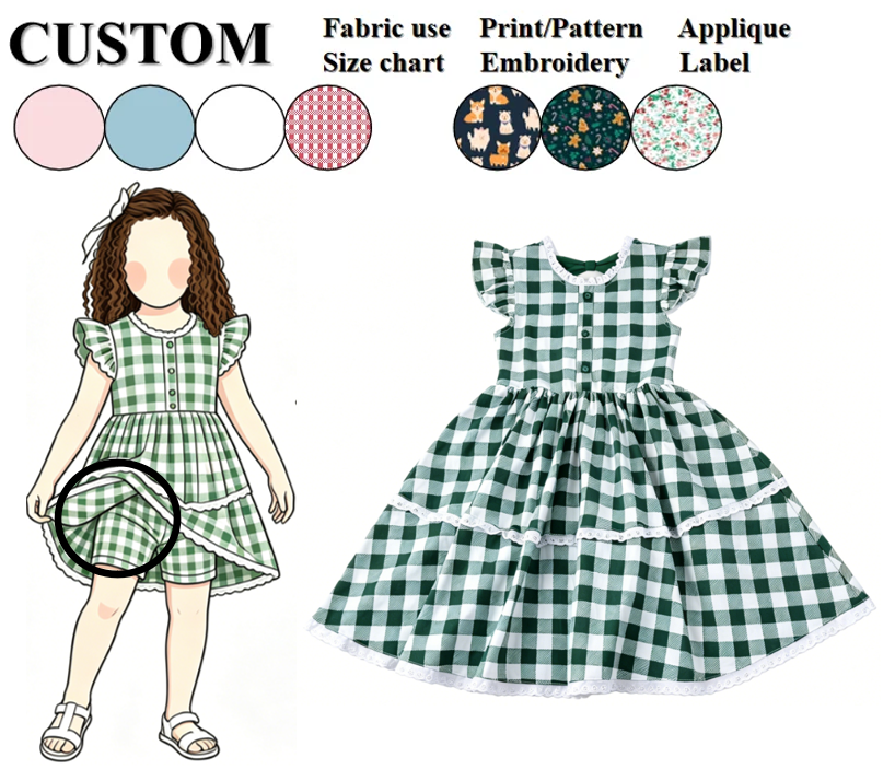 Green Gingham Dress - Girls Knee-Length Plaid Summer Style Green Gingham Dress - Girls Knee-Length Plaid Summer Style