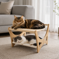 Hamac pour chat surélevé à double couche avec coussin rembourré amovible en polyester, design lavable
