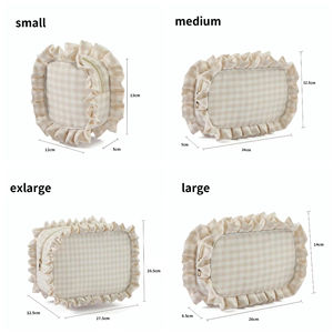Cute Cosmetic <b>Bag</b> with Ruffles Pouches Checkered Gingham Plaid Wedding <b>Bride</b> Large Lifestyle Toiletry <b>Makeup</b> Ruffle Cosmetic <b>Bag</b> - Product Image 5