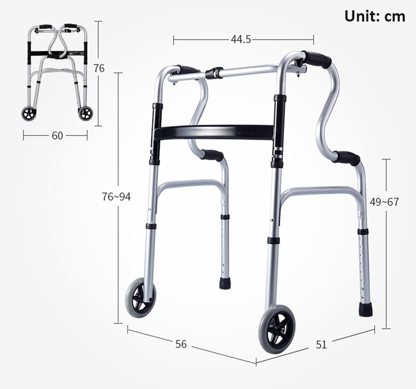 Aluminum Adjustable Folding Wheel Walker with Stand Aid Handle