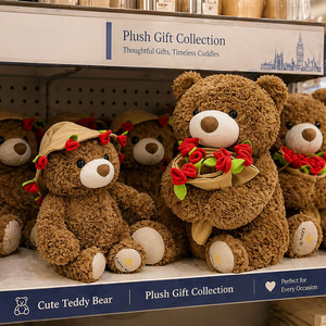 Juguetes de Oso de Peluche de Algodón PP de Alta Calidad al por Mayor OEM/ODM, Osos Marrones de 22cm y 28cm con Flores para Regalo del Día de San Valentín - Product Image 5