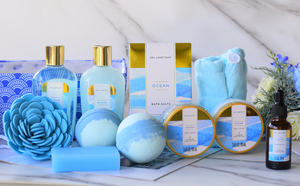 Panier-cadeau de <span class=keywords><strong>spa</strong></span> parfum océan pour femmes, 12 pièces, ensemble pour le corps avec huile de massage et bombes de bain - Product Image 5