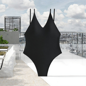 Traje de Baño Entero Negro con Tirantes Finos, Monokini Triangular sin Espalda, de Secado Rápido, Nailon y Spandex, para Playa - Product Image 2