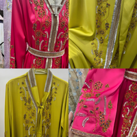 Robe Kaftan Élégante Jaune Moutarde pour Femme, Abaya Modeste à Manches Longues avec Perles Florales Dorées, Robe Longue pour Fête de l'Aïd et du Ramadan, Vente en Gros