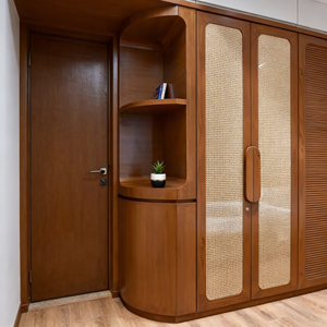 BALOM Customized Rattan Door Wood <b>Wardrobe</b> , Warm Tone Wood Bedroom Furnituren for Apartment and Hotel Ardrobe - Product Image 4