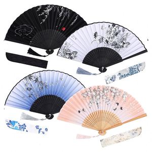 Hand-Held Silk Bamboo Flower Folding <b>Fan</b> Hollowed-Out Belly Fabric Set in Bright Colors for Wedding <b>Decoration</b> Ladies Gift - Product Image 1