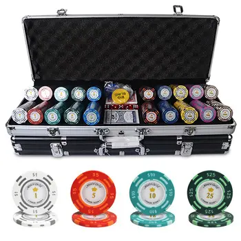 Vente en gros casino Texas Hold'em 14g argile aluminium valise poker chip set 500 pour jeu de poker