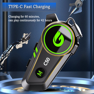 ชุดหูฟังหมวกกันน็อครถจักรยานยนต์ C50สำหรับ2ผู้ขับขี่800เมตรอินเตอร์คอมพร้อมไฟที่มีสีสัน - Product Image 5