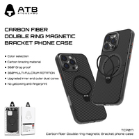 Coque de téléphone en fibre de carbone véritable ATB Housse de téléphone magnétique de luxe pour iPhone 15 16 Pro Max avec support en métal