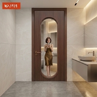 Miroir ovale en verre avec panneau surélevé en MDF stratifié, design minimaliste, finition teck imperméable, pour chambre, villa, hall