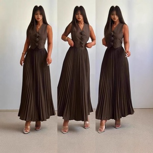 2025 nuovo abito da donna europeo americano Cross-Border ampio modello solido Casual gonna a pieghe a vita <span class=keywords><strong>corta</strong></span> per l'estate - Product Image 4