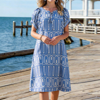 Robe décontractée ample à manches courtes pour femme, style vacances, jupe courte, imprimé géométrique élégant, tailles S-2XL, bleu, personnalisable