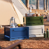 Camping En Plein Air Durable Pliant Gain De Place Pliable Conteneur Cinq Portes Ouverture Boîtes De Rangement Bacs Couvercle En Bois
