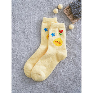 Kikiya-Chaussettes de couchage jetables en jacquard imprimé animal, taille unique, jaune, respirantes, douces et chaudes pour l'hiver et le printemps - Product Image 1
