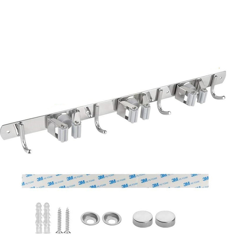 Hot Sale Free Installation Bathroom Broom Holder Multi-purpose Mop Broom Holder Wall Stainless Steel Broom Holder