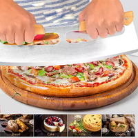 Gadget de cuisine, outil à pizza de 14 pouces, coupe-pizza en bois, couteau à pizza en acier inoxydable