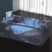 Baignoire de massage à remous moderne en acrylique de luxe pour 2 personnes, avec télévision et drain