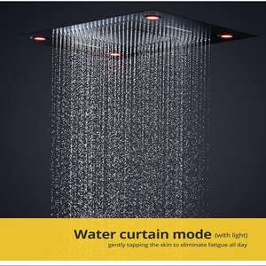 マットブラック6機能LEDシャワー蛇口セット大雨/ミスト/滝引込め天井サーモスタット浴室アパートホテル - Product Image 3