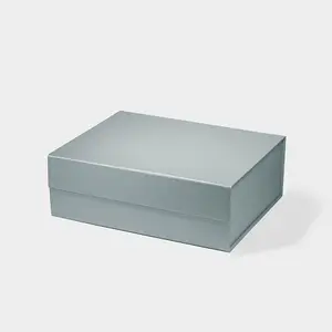 Custom deluxe metallic silver color magnetic closure collapsible retail gift packing boxes
