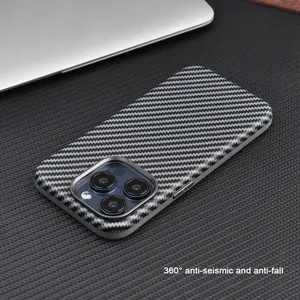 Luxury Customized Side Half Wrapped Carbon Fiber Texture Leather Phone Case High End Soft Touch Leather Cover For IPhone 15 Pro