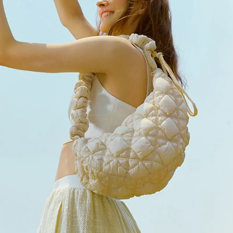 Корейская модная Стеганая пуховая складная сумка на плечо для отдыха большой вместимости светлая плиссированная сумка для клецок