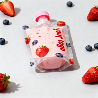 Pochette à bec en plastique transparent à impression numérique personnalisée pour l'emballage de milkshakes, de jus de fruits, de purées de fruits, etc.