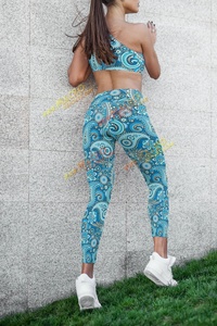 High Waist Women's Polyester Spandex Yoga Pants Custom Printed Floral Design Breathable UV Protection <b>Ankle</b>-<b>Length</b> SEAMED - Product Image 2