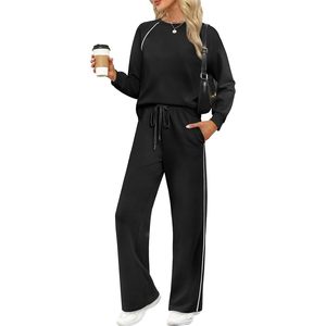 Ensemble de survêtement 2 pièces pour femme, pantalon large, tenue décontractée d'automne, ensemble assorti respirant - Product Image 2