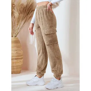 L230727 giyim üreticileri özel kış kalın Tedy polar astarlı pantolon Loungewear rahat Jogger kargo artı pantolon kadınlar