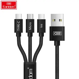 Earldom สายเคเบิล Usb แบบถัก3 In 1,สายชาร์จ Usb สายชาร์จหลายแบบสำหรับ I Phone Type C Mirco