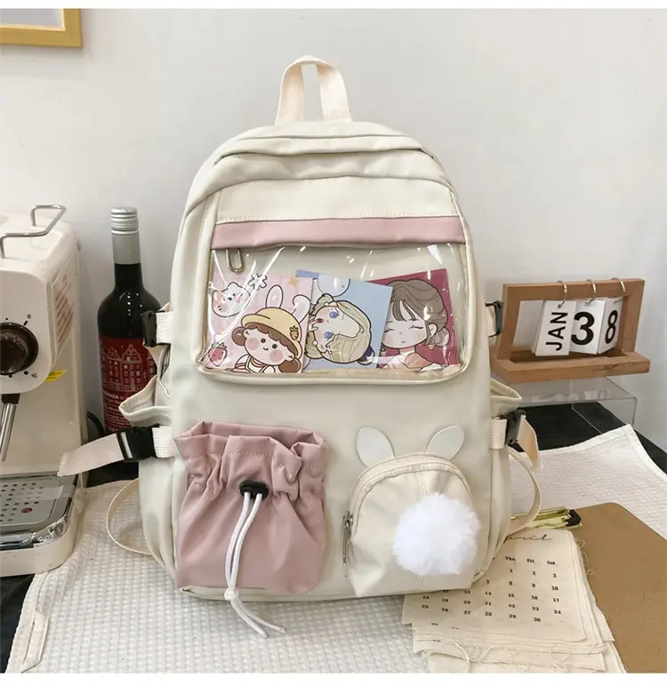 Cute School Bags for College Girls Funny Personality Shy Bear Pocket Schoolbag Waterproof Student Big Backpacks for School