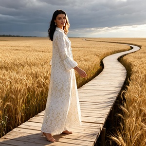 Vente en gros de robes Abaya en polyester brodées sur mesure, élégantes et de haute qualité, pour les femmes musulmanes, pour les soirées - Product Image 3