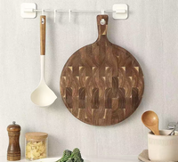 Tabla de servir redonda de madera de acacia con mosaico, bandeja de doble cara con orificio para colgar, para desayuno, pizza, pan, cocina