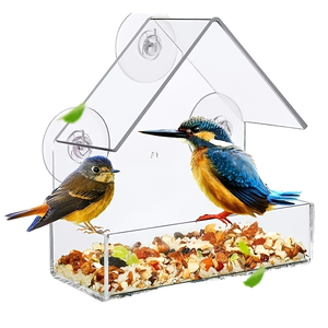 Mangeoire à oiseaux en acrylique transparent | En forme de maison, support à ventouse, conception transparente pour l'observation des oiseaux - Product Image 1