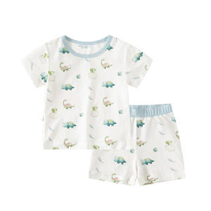 Ensemble de vêtements d'été en bambou de marque de créateur pour bébés garçons et filles, haut de pyjama à manches courtes et pantalon, vêtements pour bébés de marque - Product Image 4