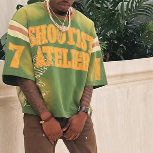 Maglietta a girocollo personalizzata con schermo sbiadito da sole in cotone oversize Vintage lavato con acido a tracolla - Product Image 2