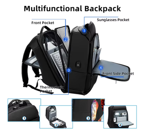 Sac à dos noir antivol de créateur pour ordinateur <span class=keywords><strong>portable</strong></span> de <span class=keywords><strong>17</strong></span> <span class=keywords><strong>pouces</strong></span> pour homme Sac à dos de voyage étanche avec port de charge USB - Product Image 2