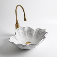 Lavabo en pierre artificielle, vasque en résine à surface solide, lavabo de comptoir à veinage marbré floral pour salle de bain et hôtel