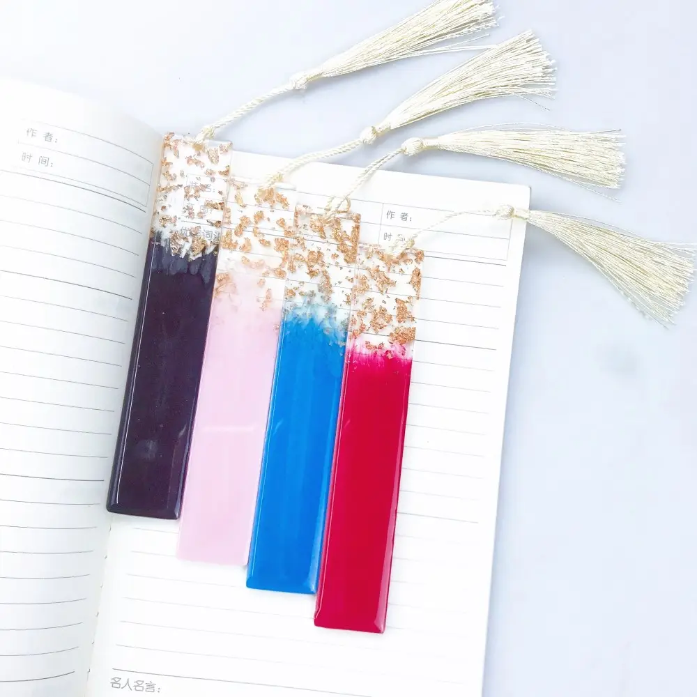 Handmade custom resin candy colorful enamel bookmarks for school supplies student teacher favor,pearlescent book mark tassels