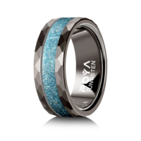 Bague classique en carbure de tungstène de 8 mm avec surface polie, sertie d'opale blanche, unisexe, idéale comme cadeau d'anniversaire de mariage