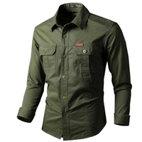 Nouvelle Arrivée Chemise de Travail Utilitaire Homme Vintage en Popeline Anti-Plis à Double Poche Manches Longues Décontractée Boutonnée pour Randonnée et Camping en Extérieur