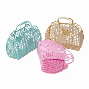 Household Goods Basket Foldable Vegetable Beach Plastic Hollow Bathroom Laundry Portable Shopping Storage Basket With Handle