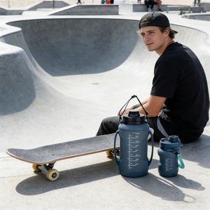 Gym Portable Grey Large Capacity Carry Handle Water <b>Bottle</b> With <b>Box</b> for Skateboarding - Product Image 6