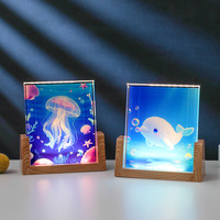 Lampe de nuit LED 3D en forme de U, cadre photo, base en bois, lumière LED, impression UV sur cristal, lampe de nuit pour chambre à coucher, salon