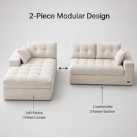 Canapé d'angle moderne en velours côtelé avec chaise longue à gauche, 3 places, mobilier de salon, canapé surdimensionné crème