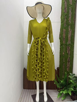 Robe de soirée élégante plissée à volants, taille empire, longueur ras du sol, couleur unie, grande taille, pour femme