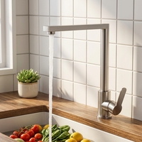 Vente directe usine – Robinet de cuisine en acier inoxydable 304, céramique sans plomb, finition brossée, chaud-froid rotatif pour éviers de cuisine