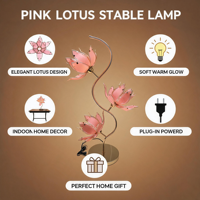 Lampe de table à 3 têtes en forme de lotus doré, nouveau style chinois, lampe de chevet LED créative en verre, lampe de bureau lotus, lampe d'ambiance pour la maison